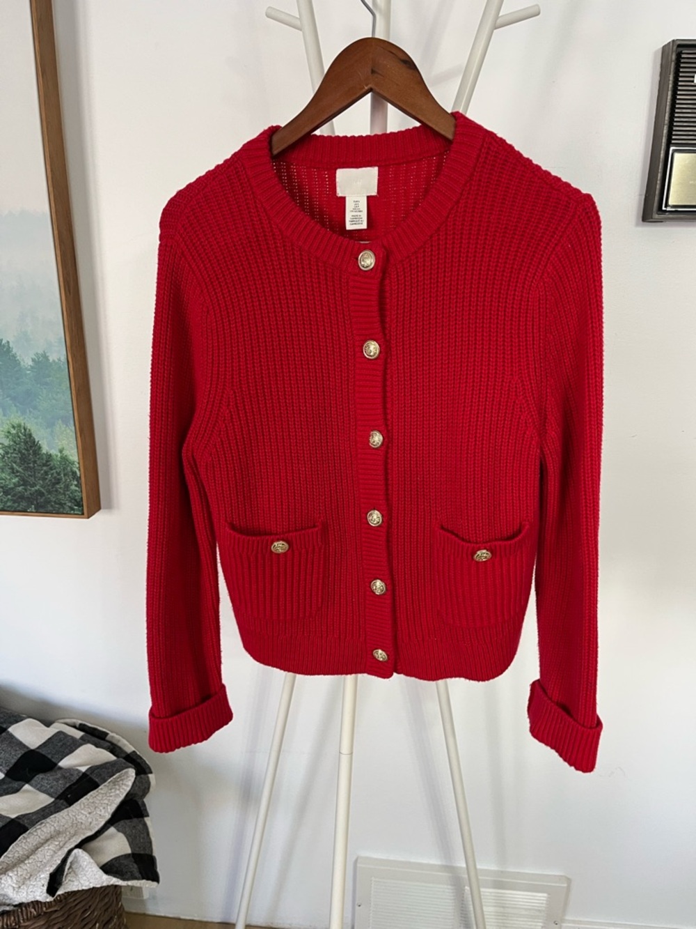 Red Rib-Knit Cardigan